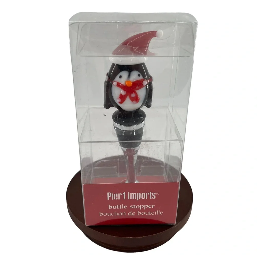 Pier 1 Imports Blown Glass Christmas Wine Bottle Stopper in Box